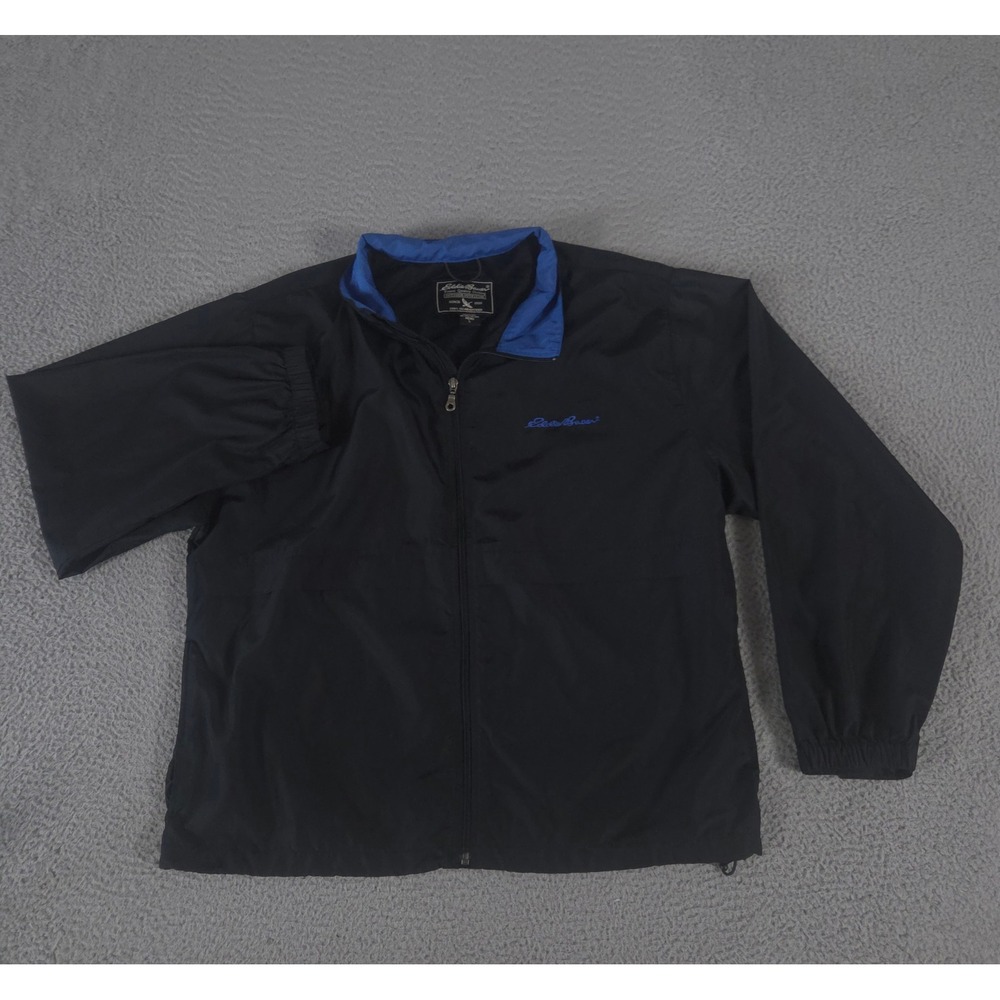 VINTAGE Eddie Bauer Jacket Mens Large Black Blue Windbreaker Mesh Lined 90s